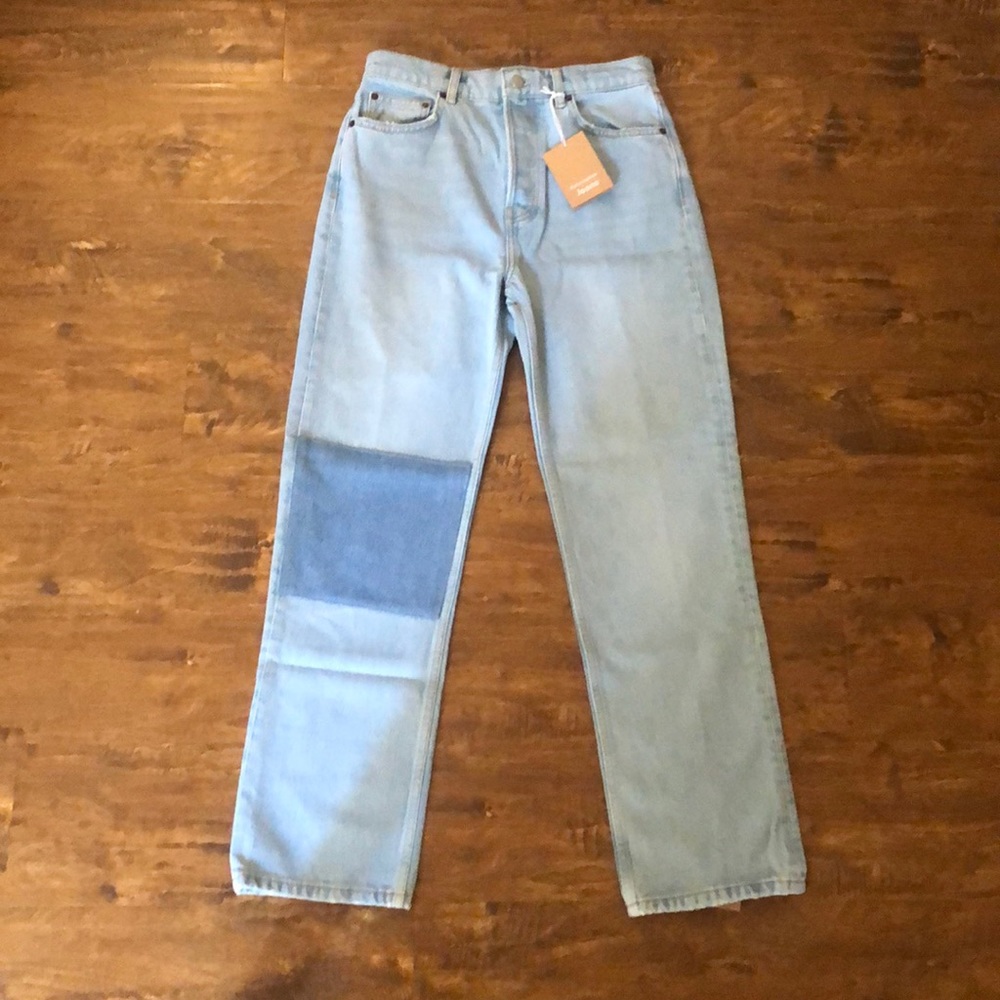 Reformation Jeans Cynthia Patch a High Rise Straight Jeans in Tahoe